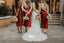 Soft Satin Burgundy Sheath Spaghetti Strap Tea-length Wedding Bridesmaid Dresses, WGM062