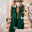 Dark Green One Shoulder Appliques Mermaid Satin Bridesmaid Dresses, WGM071