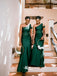 Dark Green One Shoulder Appliques Mermaid Satin Bridesmaid Dresses, WGM071