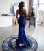 Blue Convertible Soft Satin Halter Lace Up Backless Long Mermaid Bridesmaid Dresses, WGM102