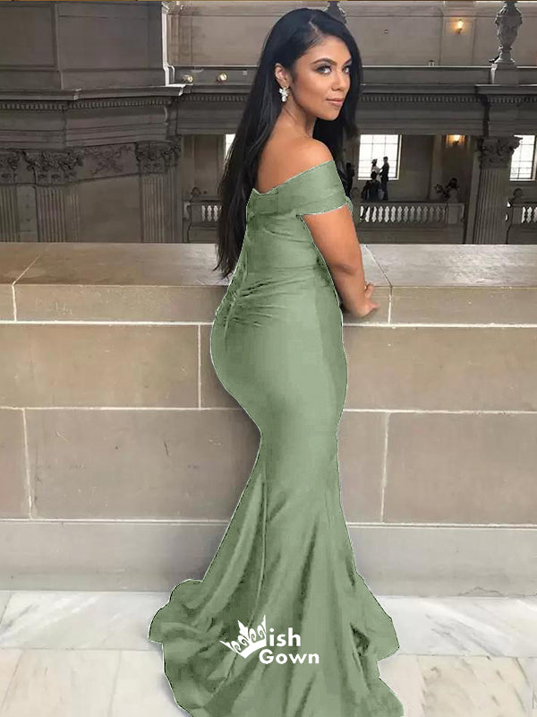 Emerald Mermaid Off Shoulder Floor length Wedding Guest Bridesmaid Dresses, WGM112