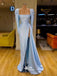 Light Blue Sheath Mermaid Long Satin Mixed Styles Sweep Train Prom Gowns Bridesmaid Dresses, WGM115