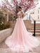 Sweet Pink Ball Gown Tulle Applique Long Sleeve A Line Prom Dresses, WGP010