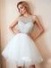 A-line White Tulle Silver Sequin Sparkly Halter Short Homecoming Prom Dress, WGP011