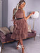 Gorgeous Dusty Rose Halter Knee-length Open Back Melaleuca Homecoming Prom Dress, WGP036