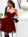 Simple Red Velvet Strapless Sweetheart Junior Short Graduation Homecoming Dresses, WGP039