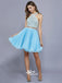 Sky Blue Two Pieces Sparkly Open Back Chiffon A-line Homecoming Prom Dress, WGP042