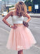 Light Pink Spaghetti Strap Two Pieces Tulle Knee-length Homecoming Prom Dress, WGP046