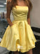 Strapless Pockets Short A-line Yellow Graduation Homecoming Prom Dress, WGP047