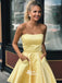 Strapless Pockets Short A-line Yellow Graduation Homecoming Prom Dress, WGP047