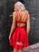 Red V-neck Spaghetti Strap Soft Satin Short Casual Prom Homecoming Dress, WGP049