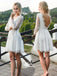 Long Sleeves Full Lace V Neck Backless Summer Beach Bridal Homecoming Graduation Cocktail Dress, WGP052