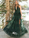 Charming Teal Green Tulle Spaghetti Strap Lace Backless Long Prom Dresses, WGP071