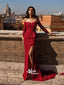 Elegant Red Long Sleeve Off Shoulder Sequins Side Split Mermaid Long Prom Dresses, WG23