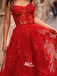 Red Appliques Tulle Spaghetti Strap See Through Evening Party Long Prom Dresses, WGP076