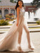 Silver Sparkly Sequins Top Light Grey Tulle V Neck Backless Charming Long Prom Dresses, WGP077