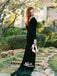 Dark Green Velvet Long Sleeves Sexy V-back Mermaid Long Prom Dress, WGP088