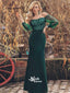 Teal Green Off Shoulder Sequin Top Satin Mermaid Evening Gowns Long Prom Dress With Tulle Sleeve, WGP103