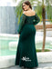 Teal Green Off Shoulder Sequin Top Satin Mermaid Evening Gowns Long Prom Dress With Tulle Sleeve, WGP103