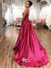 Chic Satin Straps A-line Evening Gowns Prom Dresses With Trailing, WGP110