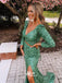 Two Piece Slit Sequins Long Sleeve V-neck Lace Up Mermaid Long Prom Dresses , WGP115