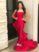 Red Satin Bow-knot Strapless Mermaid Long Prom Dresses , WGP117