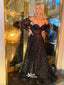 Gorgeous Black Lace Sequins Lantern Sleeves A-line Evening Gowns Prom Dresses , WGP130