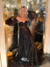 Gorgeous Black Lace Sequins Lantern Sleeves A-line Evening Gowns Prom Dresses , WGP130