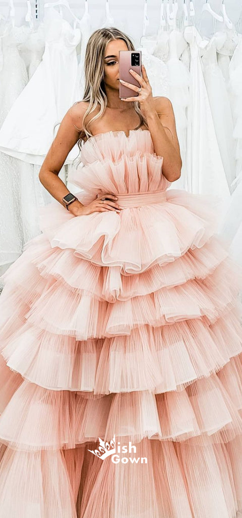 Pink Princess Thousand-layer Strapless Puffy Tulle Ball Gowns Prom Dresses, WGP132