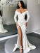 Off Shoulder Long Sleeves Buttons Slits Mermaid Evening Gowns Prom Dresses , WGP141