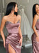 Sweetheart Sequins Soft Satin Strapless Pleats Slits Mermaid Evening Gowns Prom Dresses , WGP142