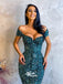 Sexy Off Shoulder Dark Green Sequins Mermaid Evening Gowns Prom Dresses , WGP150