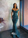 Sexy Off Shoulder Dark Green Sequins Mermaid Evening Gowns Prom Dresses , WGP150