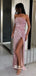 Pink Sequins Strapless High Slits Sheath Evening Gowns Prom Dresses , WGP152