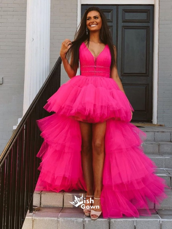 V-neck Multi Layer Net Yarn Cake Puffy Princess Dress Evening Gowns Prom Dresses , WGP153