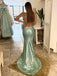 Sexy Light Green Spaghetti Strap Sequins Mermaid Evening Gowns Prom Dresses , WGP155