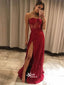 Sweetheart Strapless Red Sequins Slits Mermaid Evening Gowns Prom Dresses , WGP158