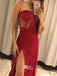 Sweetheart Strapless Red Sequins Slits Mermaid Evening Gowns Prom Dresses , WGP158