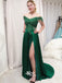 Green Lace Off Shoulder Appliques Slits A-line Evening Gowns Prom Dresses , WGP161