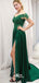 Green Lace Off Shoulder Appliques Slits A-line Evening Gowns Prom Dresses , WGP161