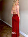 Burgundy V-neck Spaghetti Straps Criss Cross Backless Sequins Evening Gowns Prom Dresses , WGP165