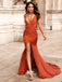 Soft Satin V-neck Spaghetti Straps Backless Slits Mermaid Evening Gowns Prom Dresses , WGP166