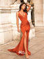 Soft Satin V-neck Spaghetti Straps Backless Slits Mermaid Evening Gowns Prom Dresses , WGP166