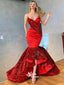 Red Sequins Satin Patchwork Sweetheart Mermaid Evening Gowns Prom Dresses, WGP171