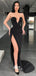 Chic Black V-neck Sweetheart High Slits Mermaid Evening Gowns Prom Dresses, WGP185