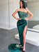 Green Sequins Top High Slits Satin Mermaid Evening Gowns Prom Dresses, WGP188