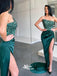 Green Sequins Top High Slits Satin Mermaid Evening Gowns Prom Dresses, WGP188