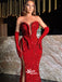 Red Sweetheart Strapless Sparkle Sequins Mermaid Slits Long Prom Dresses, WGP194