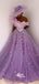 Purple Sweetheart Off Shoulder Appliques Tulle A-line Evening Gowns Prom Dresses, WGP205