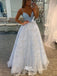 Blue Spaghetti Straps Satin Sequins Tulle A-line Long Party Gowns Prom Dresses, WGP216